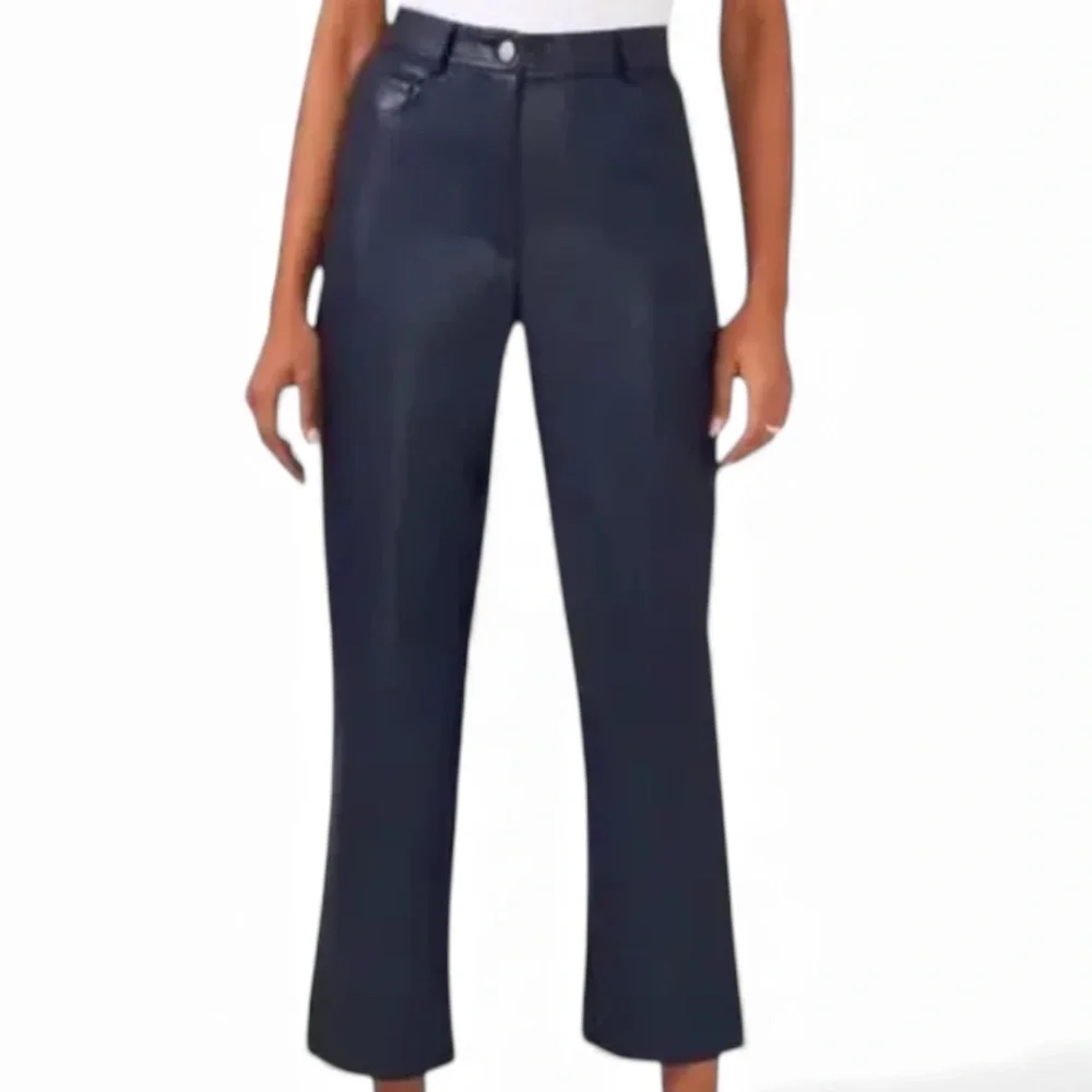 HALOGEN Classic Navy 5 Pocket Faux Leather Straight Leg Crop Pants - Picture 1 of 9